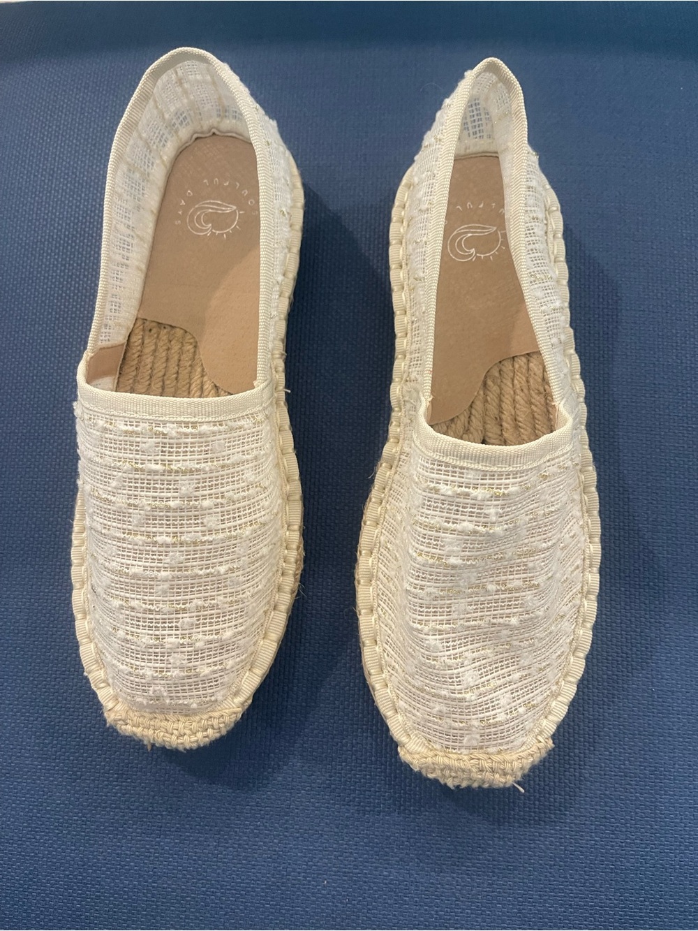 Woven Cream Espadrille Slip-On Flats for Women